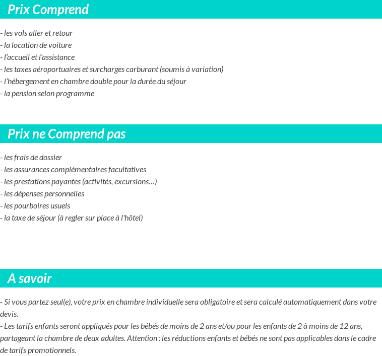 Conditions tarifaires