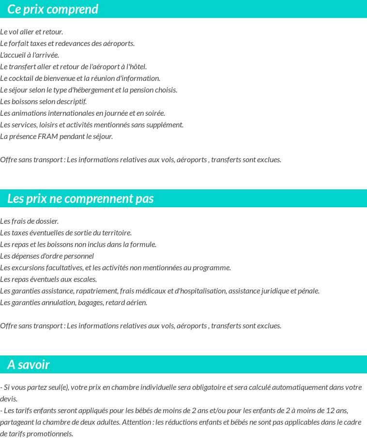 Conditions tarifaires