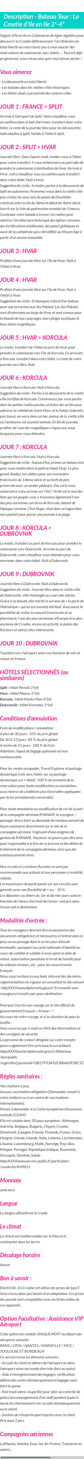 Détails du séjour