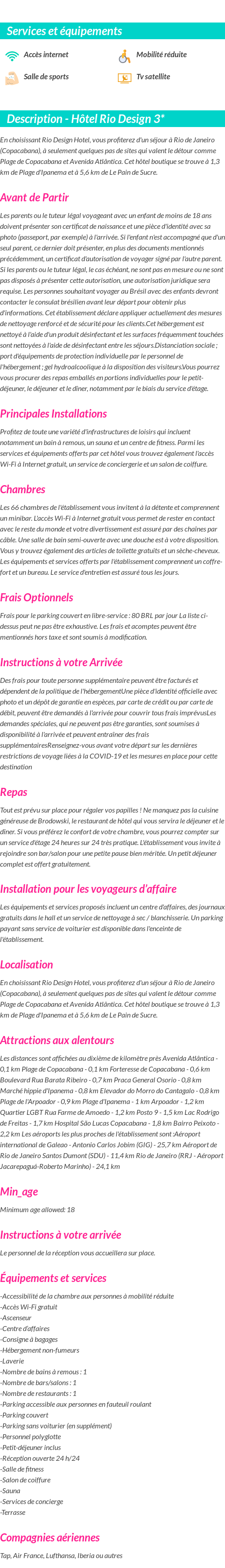 Détails du séjour