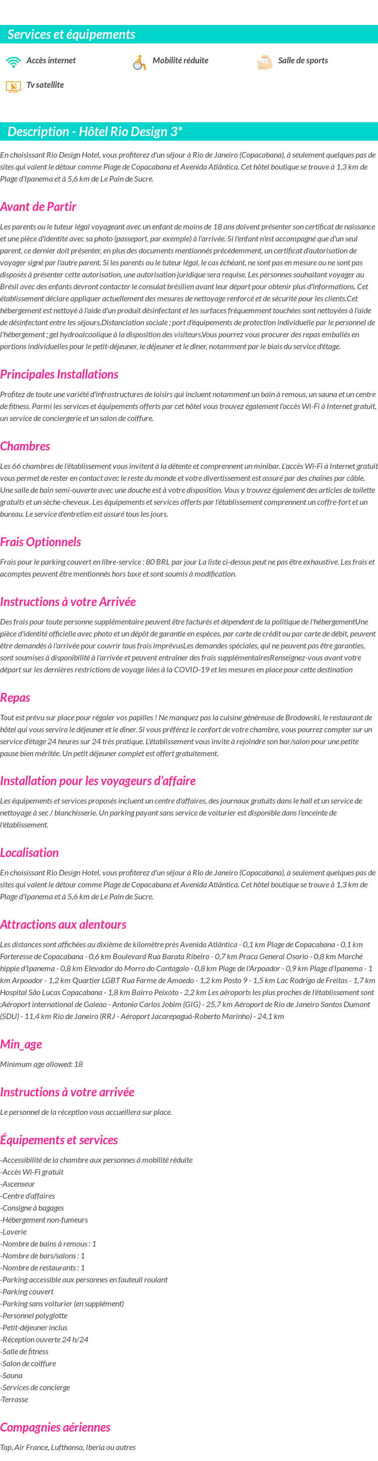 Détails du séjour