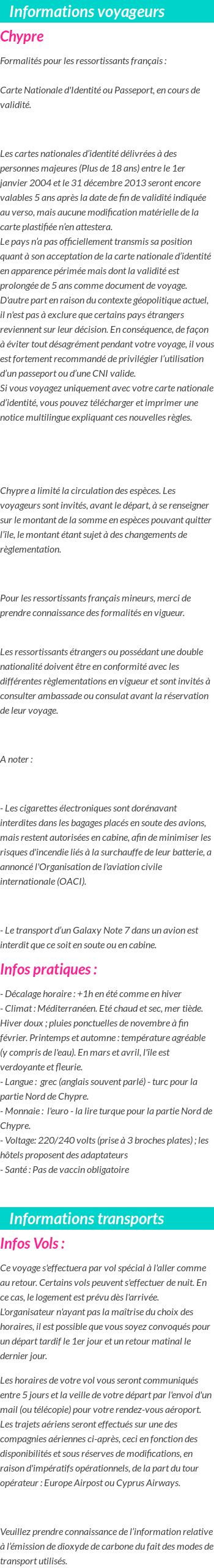 Formalités et infos voyageurs