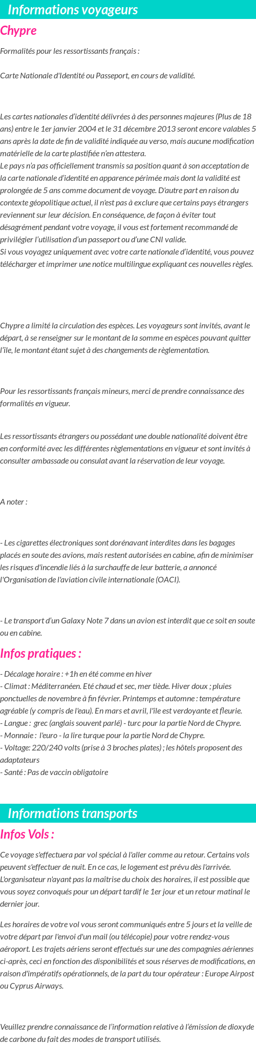 Formalités et infos voyageurs
