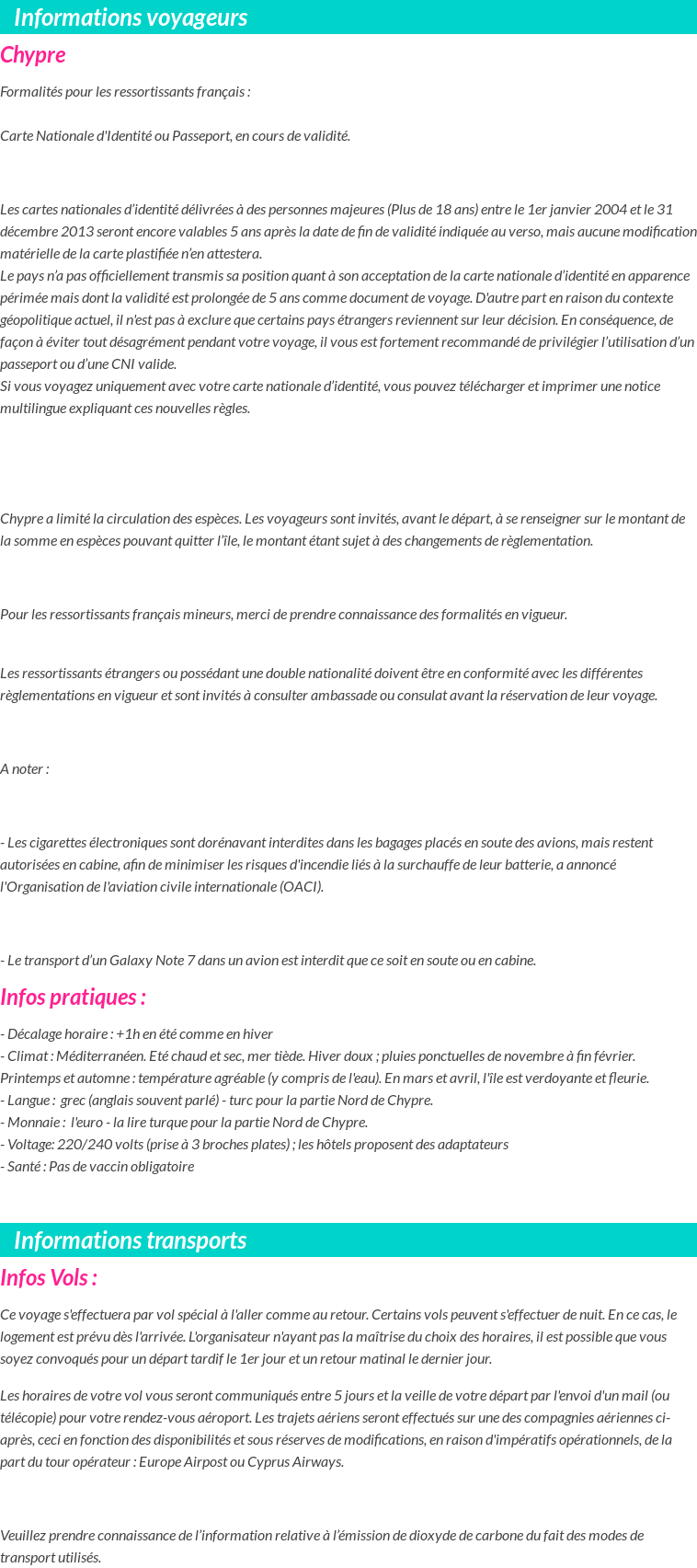 Formalités et infos voyageurs
