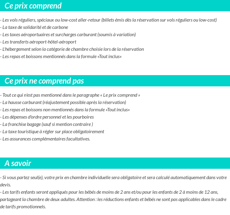 Conditions tarifaires