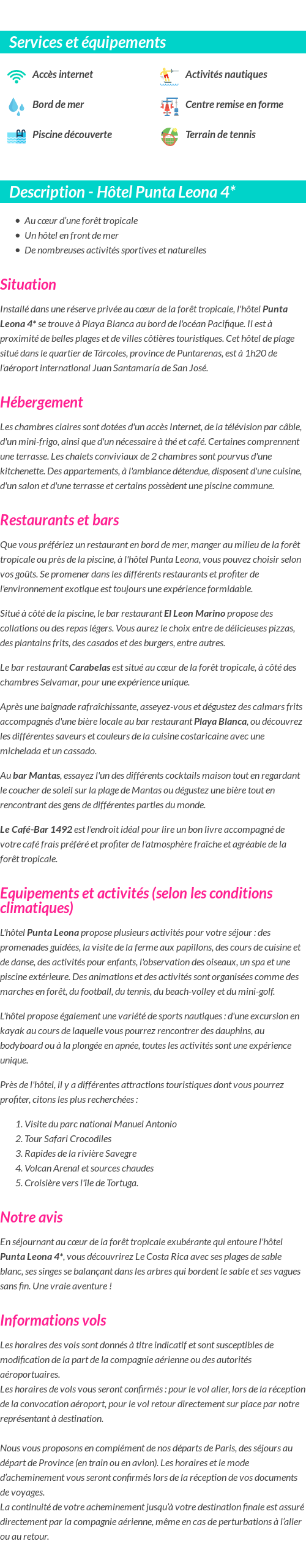 Détails du séjour