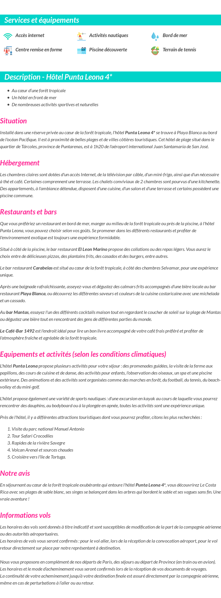 Détails du séjour