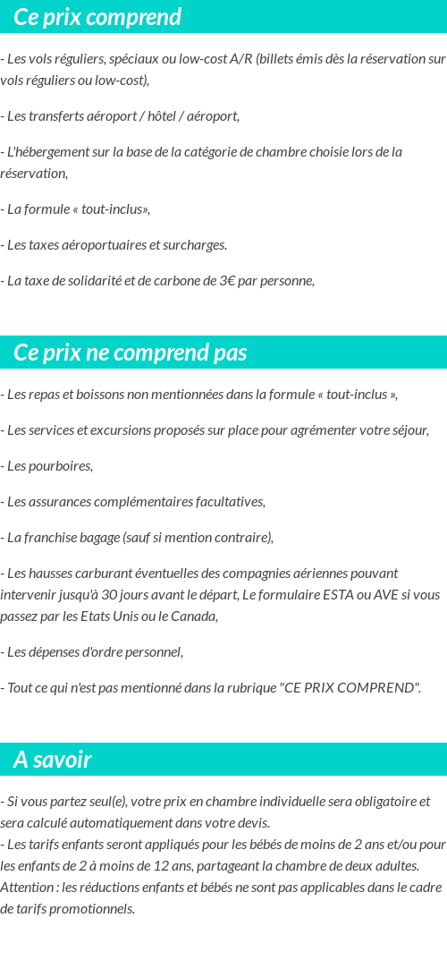 Conditions tarifaires