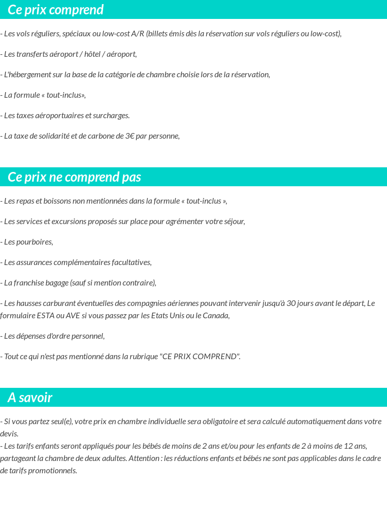 Conditions tarifaires