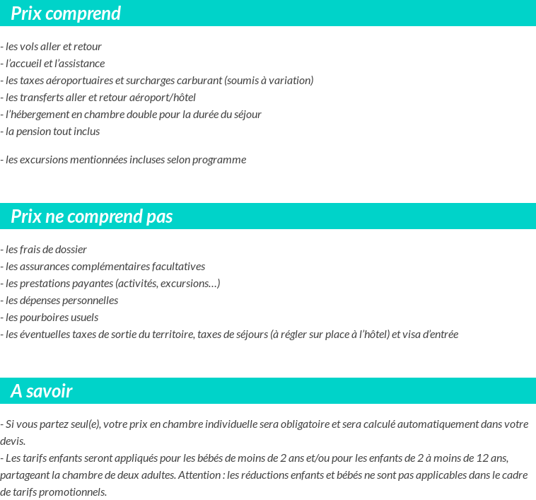 Conditions tarifaires