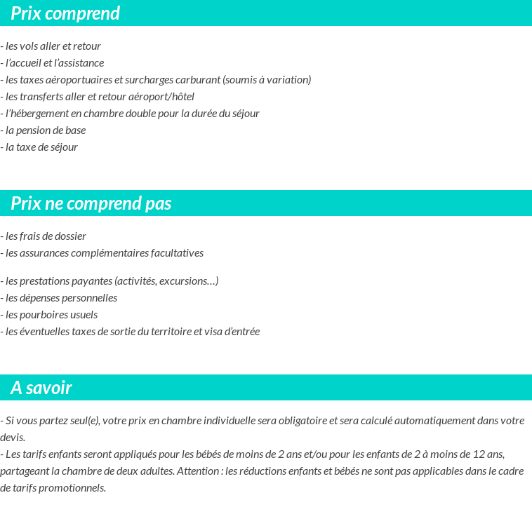Conditions tarifaires