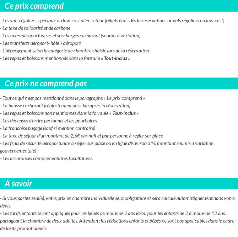 Conditions tarifaires