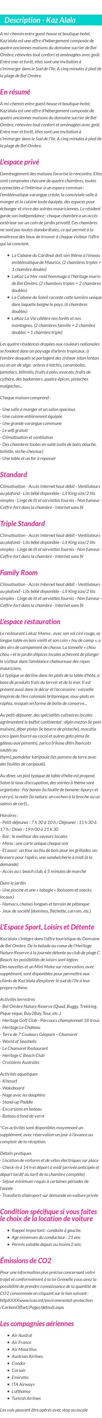 Détails du séjour