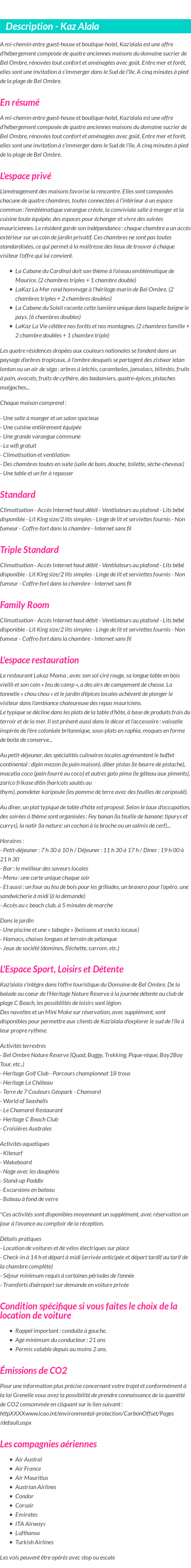 Détails du séjour