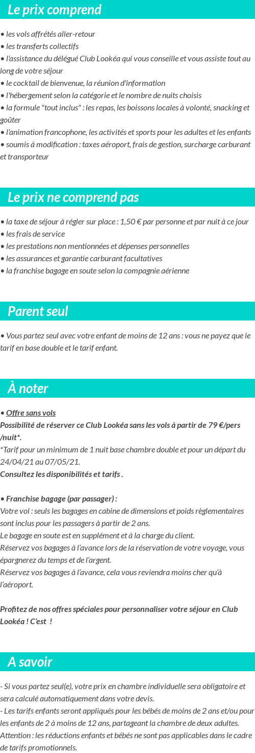 Conditions tarifaires