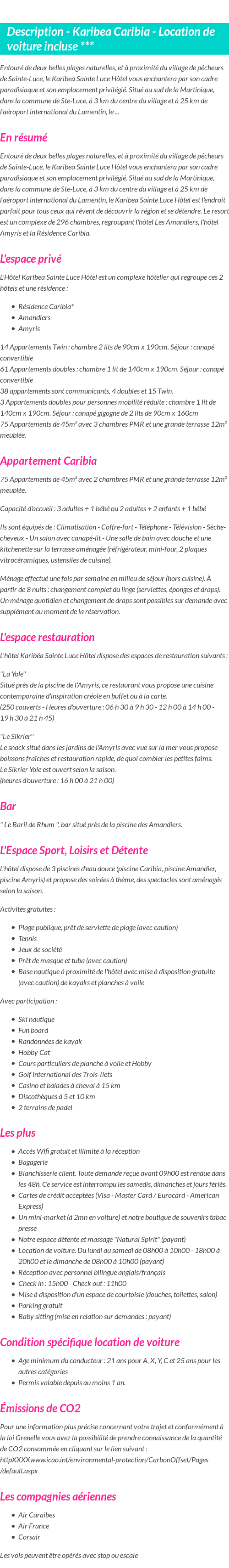 Détails du séjour