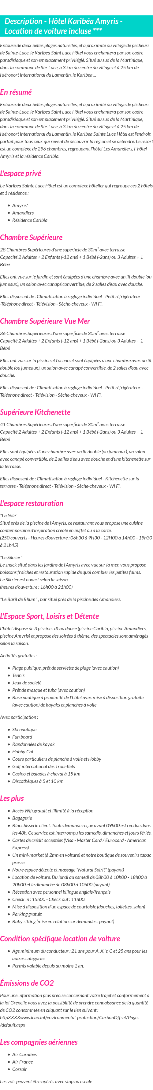 Détails du séjour
