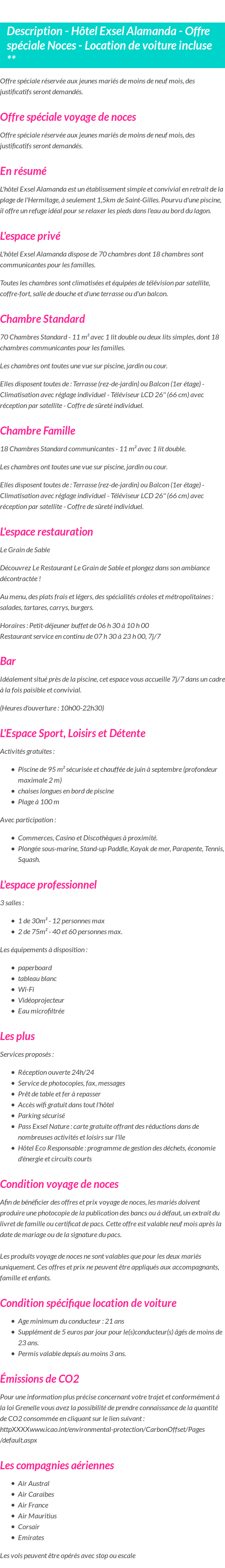Détails du séjour