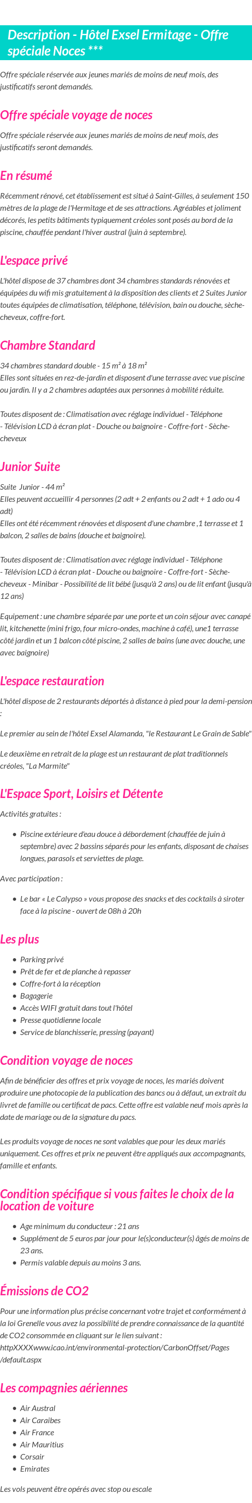 Détails du séjour