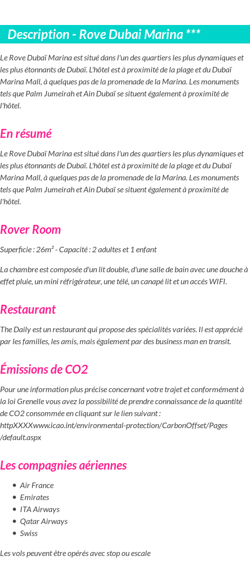Détails du séjour