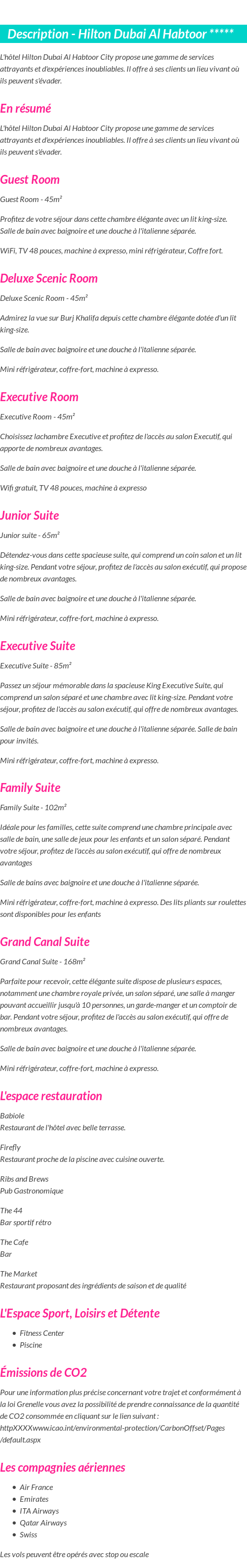 Détails du séjour