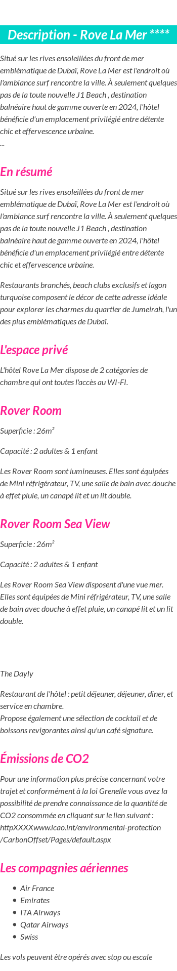 Détails du séjour