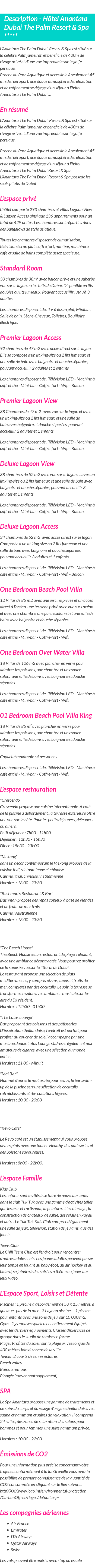 Détails du séjour