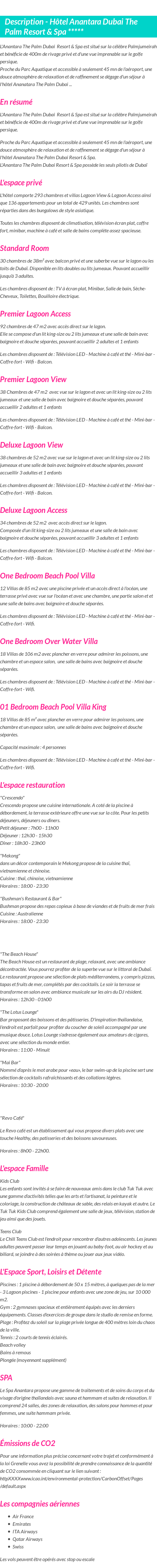 Détails du séjour