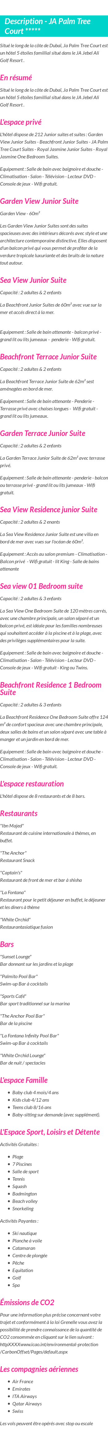 Détails du séjour