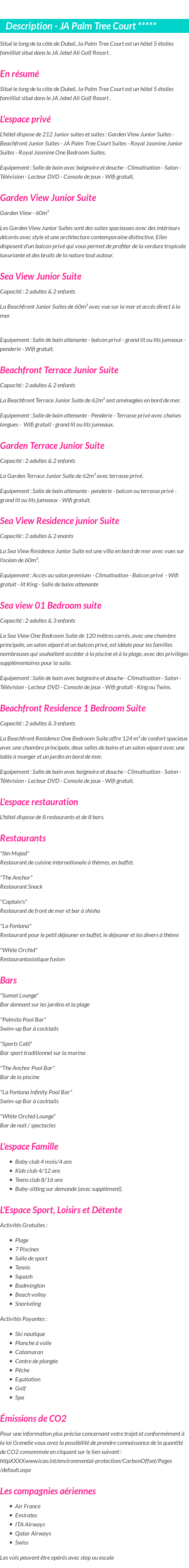 Détails du séjour
