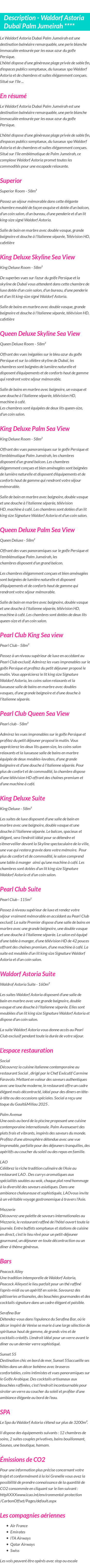 Détails du séjour