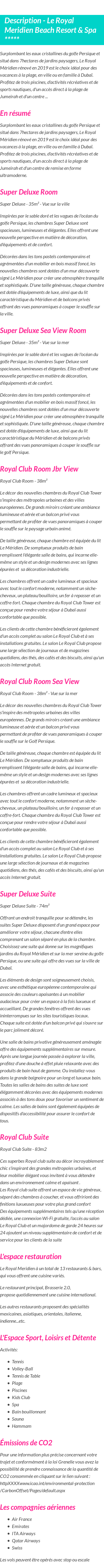 Détails du séjour