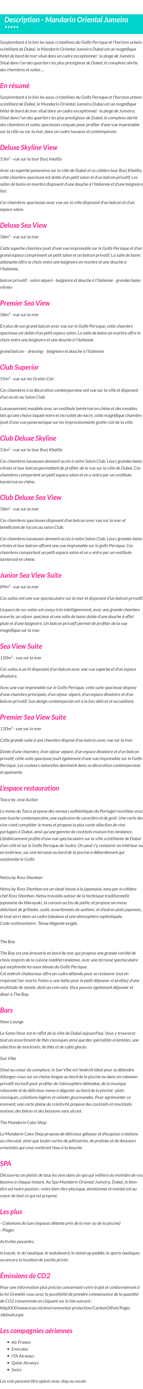 Détails du séjour