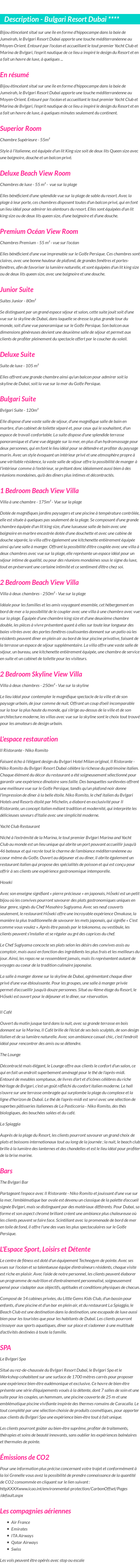 Détails du séjour