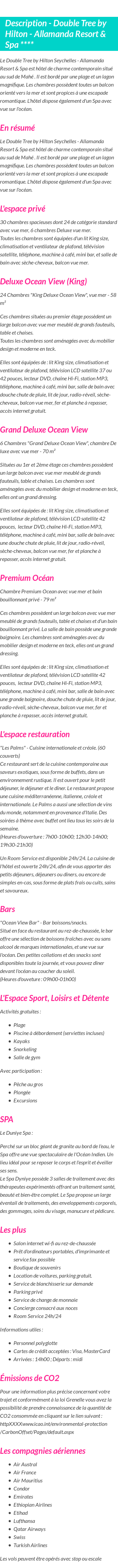 Détails du séjour