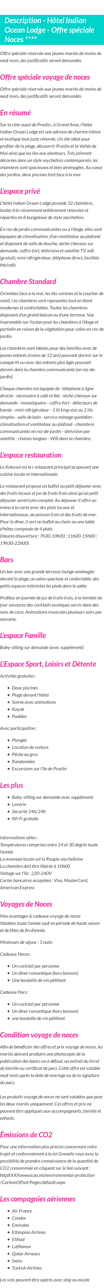 Détails du séjour
