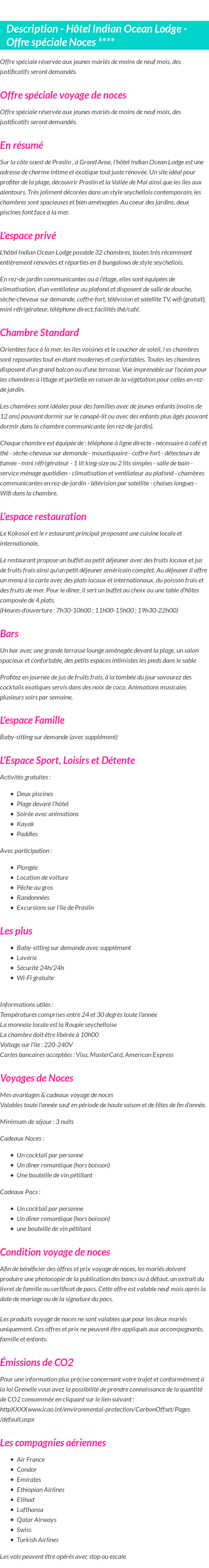 Détails du séjour