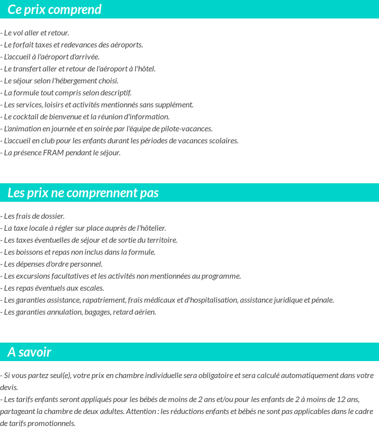 Conditions tarifaires