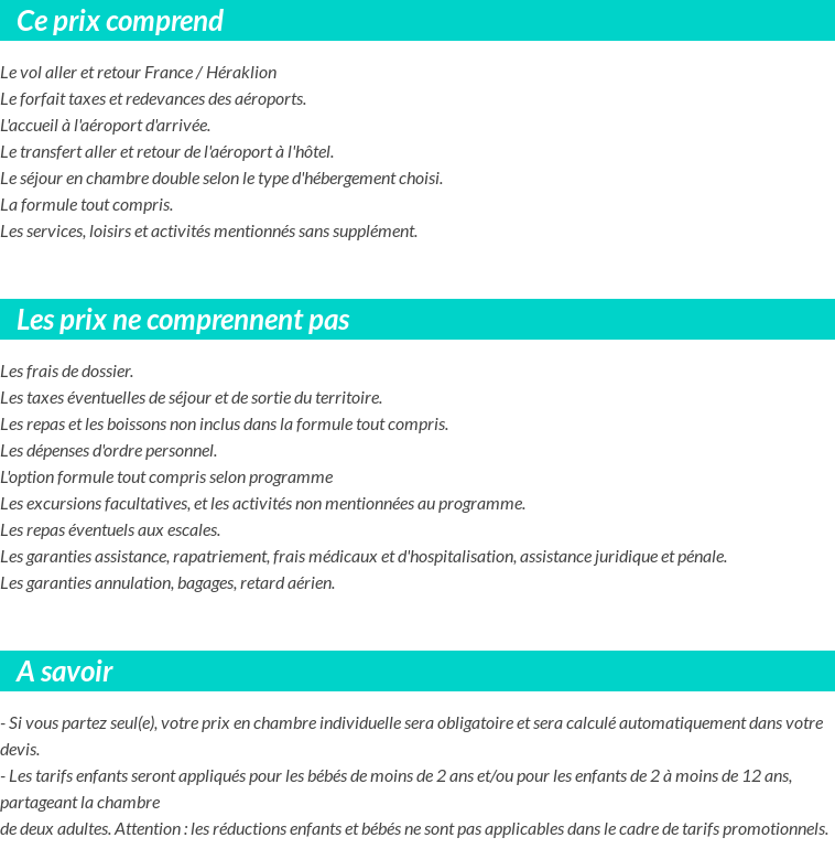 Conditions tarifaires
