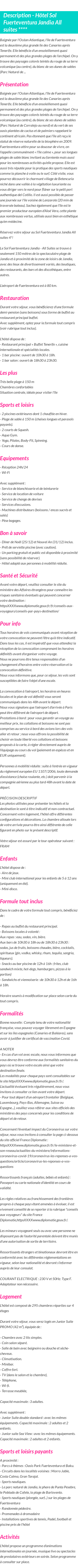 Détails du séjour