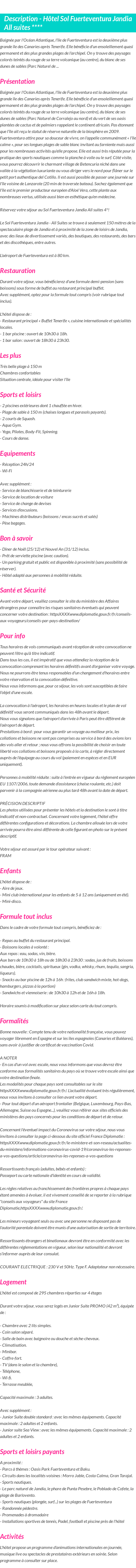 Détails du séjour