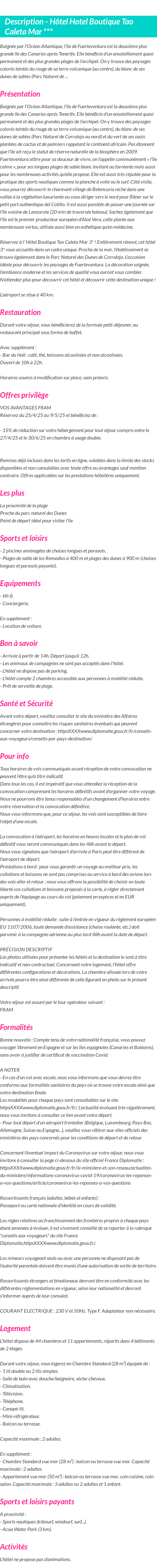 Détails du séjour