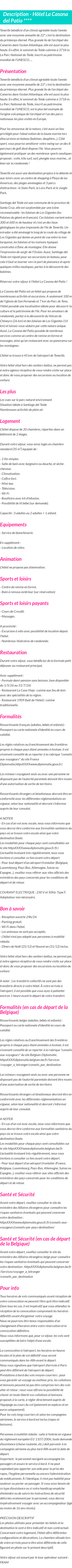 Détails du séjour