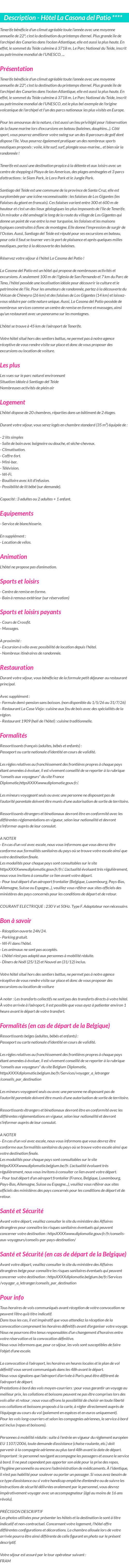 Détails du séjour