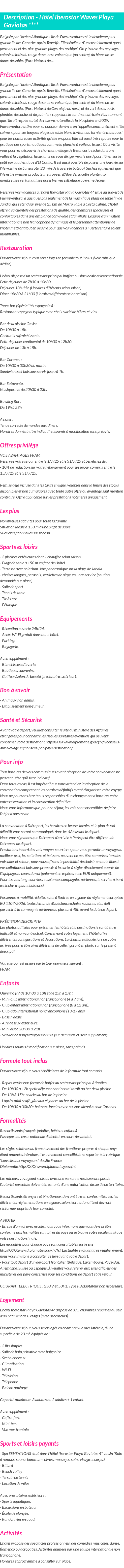 Détails du séjour