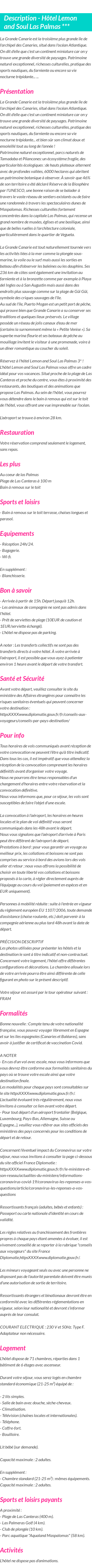 Détails du séjour