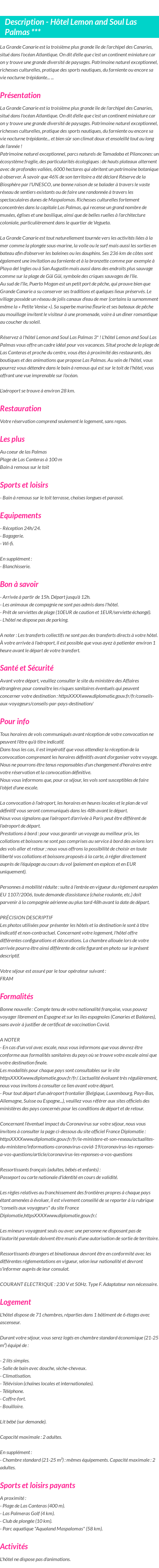 Détails du séjour