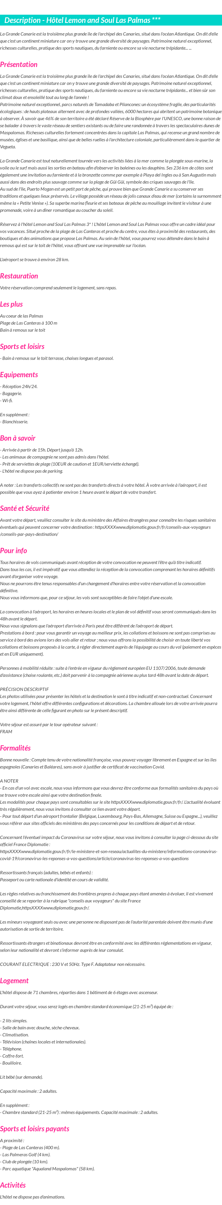 Détails du séjour