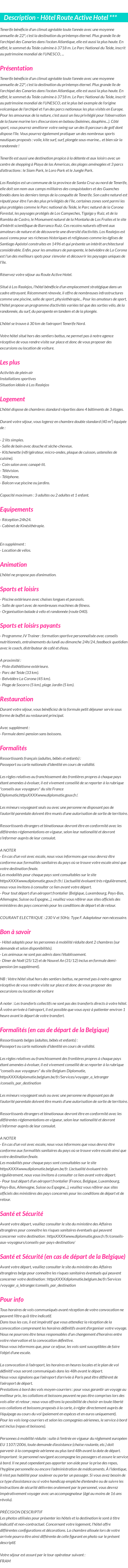 Détails du séjour
