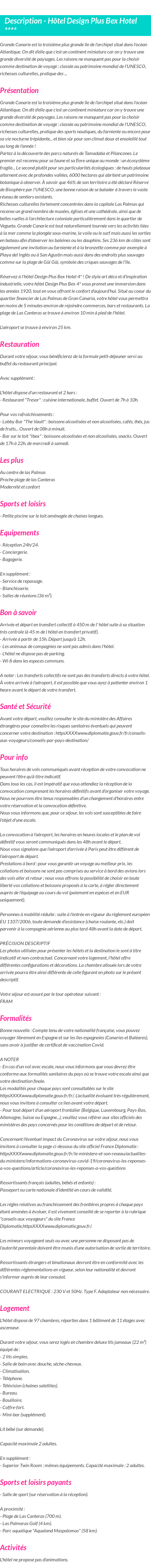Détails du séjour